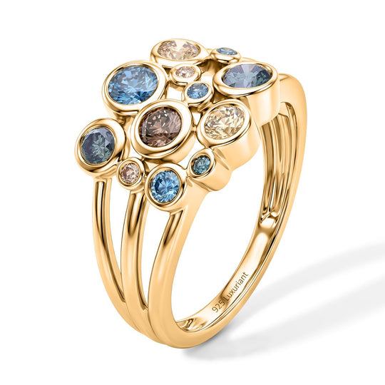 LUXURIANT DIAMOND - Lab Grown mehrfarbig Diamant SI Ring, SGL zertifiziert 925 Silber 750 Gelbgold vermeil (Größe 21.00) ca. 1.00 ct