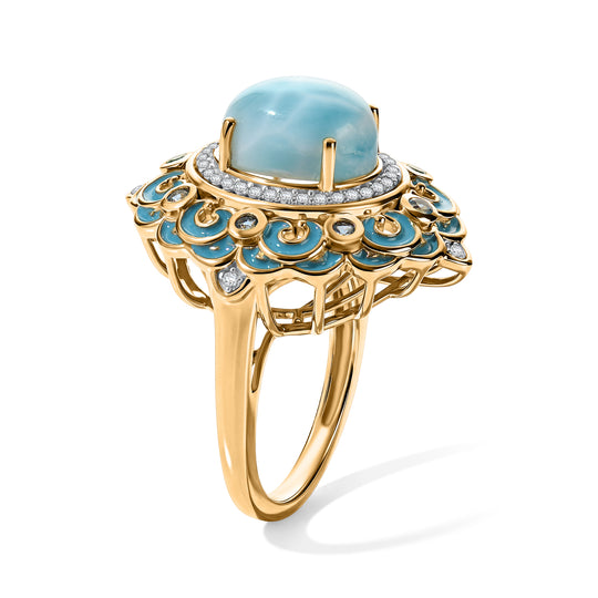 D'Joy AAA Larimar, Schweizer Blautopas Ring 925 Silber 750 Gelbgold vermeil (Größe 20.00) ca. 5,17 ct