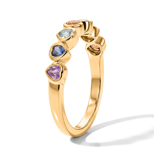 D'Joy AA mehrfarbige Saphir Half Eternity Ring, 925 Silber 750 Gelbgold Vermeil - 0,92 ct.