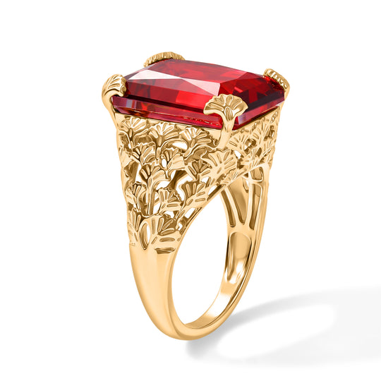EverTrue Rubin Feuer Triplett Quarz Ring, 950 Kupfer mit Gelbgold E-Beschichtung - 7,45 ct.