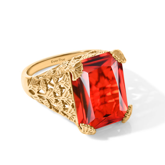 EverTrue Rubin Feuer Triplett Quarz Ring, 950 Kupfer mit Gelbgold E-Beschichtung - 7,45 ct.