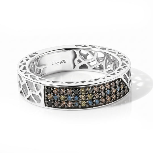 D'Joy mehrfarbiger Diamant Half Eternity Ring, 925 Silber rhodiniert - 0,25 ct.