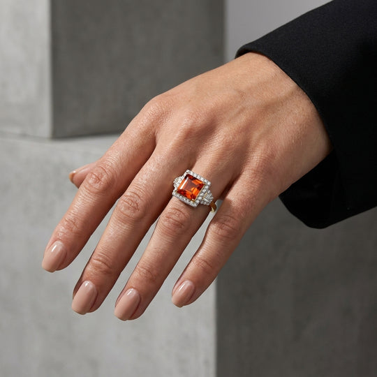 LUXURIANT DIAMOND - AAA Mexikanischer Kirschfeuer-Opal, Lab Grown Diamant Ring 417 Gold (Größe 17.00) ca. 2,00 ct