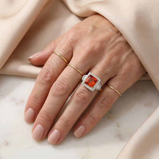 LUXURIANT DIAMOND - AAA Mexikanischer Kirschfeuer-Opal, Lab Grown Diamant Ring 417 Gold (Größe 17.00) ca. 2,00 ct