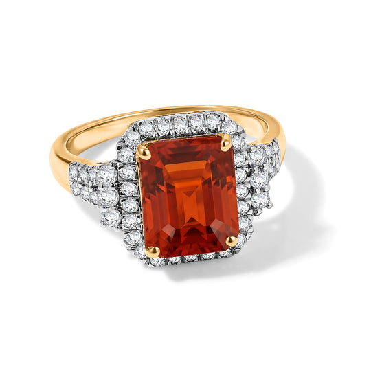 LUXURIANT (10-16 Werktage Lieferzeit) 2,98 ct. AAA mexikanischer Kirschfeuer-Opal und Labor Diamant Ring in 417 Gold