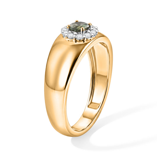 D'Joy natürlicher Parti Saphir und Zirkon Halo Herrenring, 925 Silber 750 Gelbgold Vermeil - 0,70 ct.