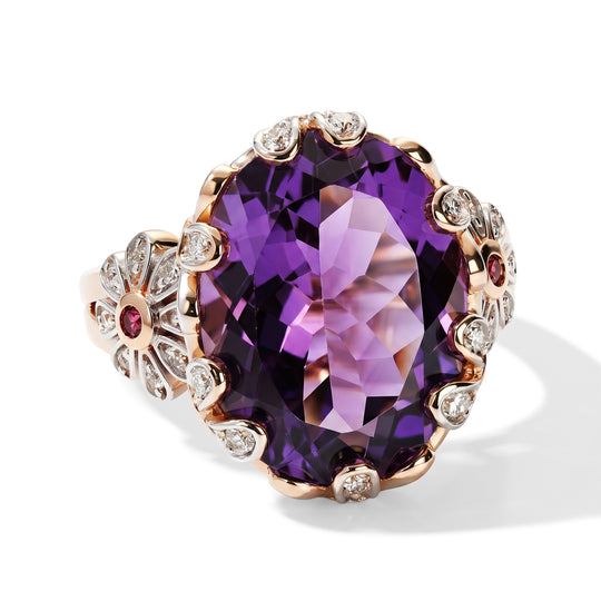D'Joy AA Rose De France Amethyst, Orissa Rose Granat Ring 925 Silber 750 Roségold vermeil (Größe 17.00) ca. 10,22 ct