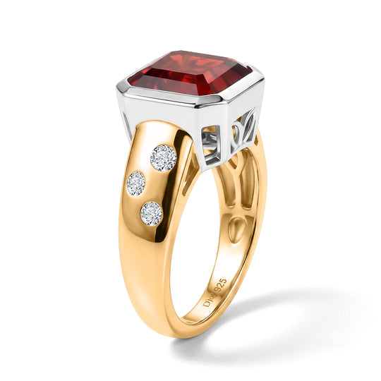 D'Joy Rubin Feuer Triplett Quarz und Zirkon Ring, 925 Silber platiniert und vergoldet - 5,68 ct.