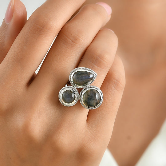EverTrue AA Labradorit Ring, Bronze mit Platin E-Beschichtung - 9,52 ct.