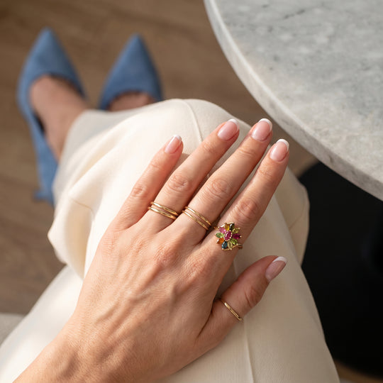 D'Joy AA Multi-Turmalin floraler Ring, 925 Silber vergoldet - 0,86 ct.