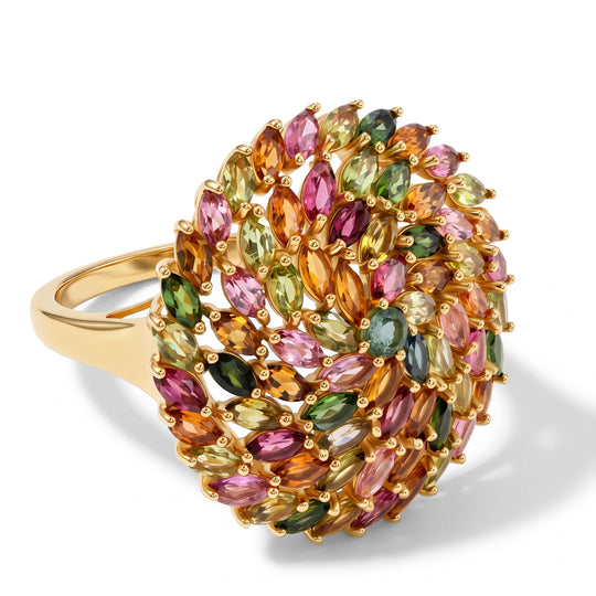 D'Joy AA Mehrfarbig-Turmalin Ring 925 Silber 750 Gelbgold vermeil (Größe 21.00) ca. 6,11 ct