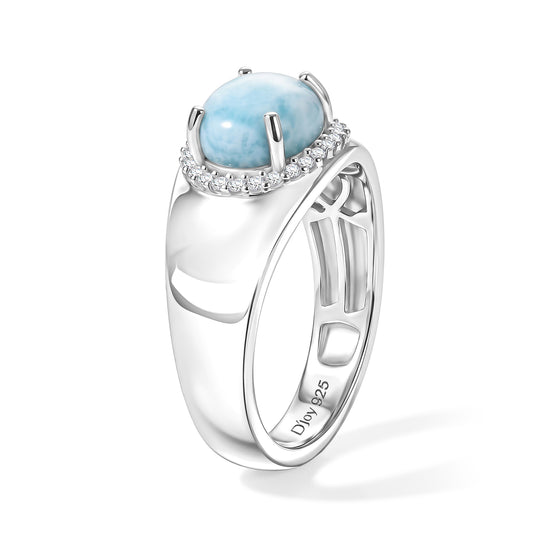 D'Joy AAA Larimar, Weißer Zirkon Ring 925 Silber Platiniert (Größe 19.00) ca. 2,60 ct