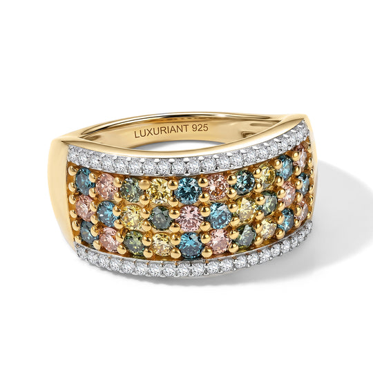 LUXURIANT SGL zertifizierter SI-GH Labor Diamant Ring, 925 Silber 750 Gelbgold Vermeil - 1,26 ct.