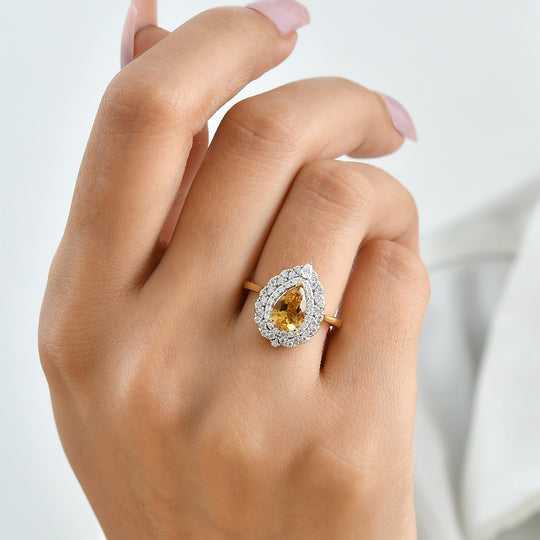 D'Joy AA Heliodor, Moissanit Ring 925 Silber 750 Gelbgold vermeil (Größe 18.00) ca. 2,48 ct
