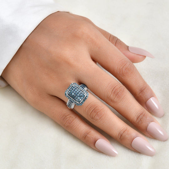 D'Joy Blauer Diamant (IR) Ring 925 Silber Rhodiniert (Größe 20.00) ca. 1.48 ct