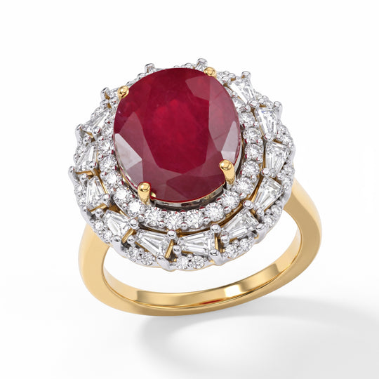 D'Joy AAA Niassa Rubin, Moissanit Ring 925 Silber 750 Gelbgold vermeil (Größe 18.00) (10-16 Werktage Lieferzeit) ca. 8,07 ct