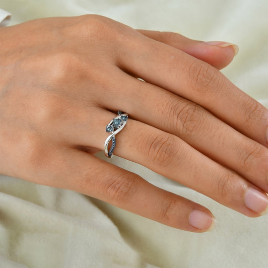 EVER TRUE Blauer Diamant Ring Nickelfreies Messing (Größe 19.00) ca. 0,03 ct