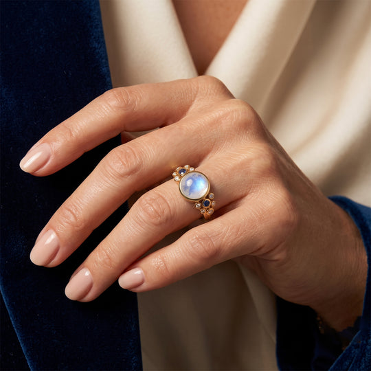 EVER TRUE Regenbogen Mondstein, Iolit Ring 950 Kupfer (Größe 18.00) ca. 7,03 ct