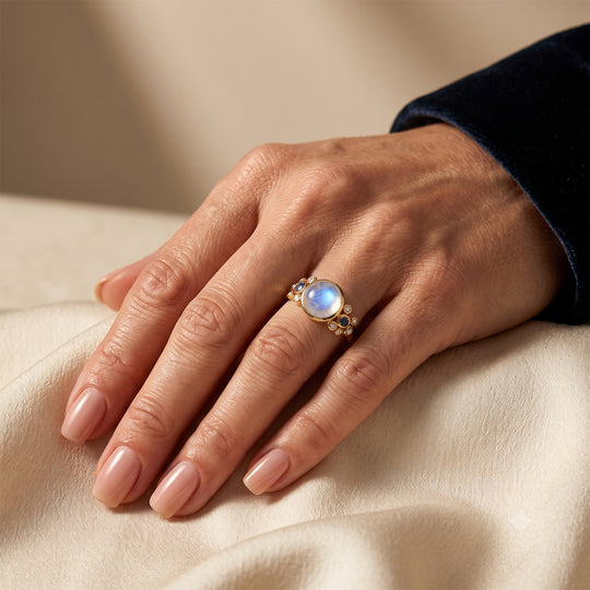 EVER TRUE Regenbogen Mondstein, Iolit Ring 950 Kupfer (Größe 18.00) ca. 7,03 ct
