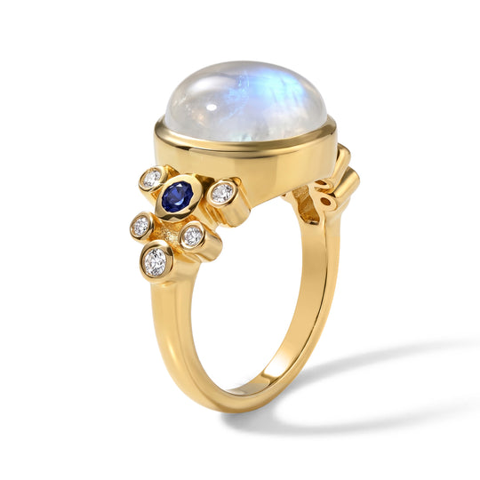 EVER TRUE Regenbogen Mondstein, Iolit Ring 950 Kupfer (Größe 18.00) ca. 7,03 ct