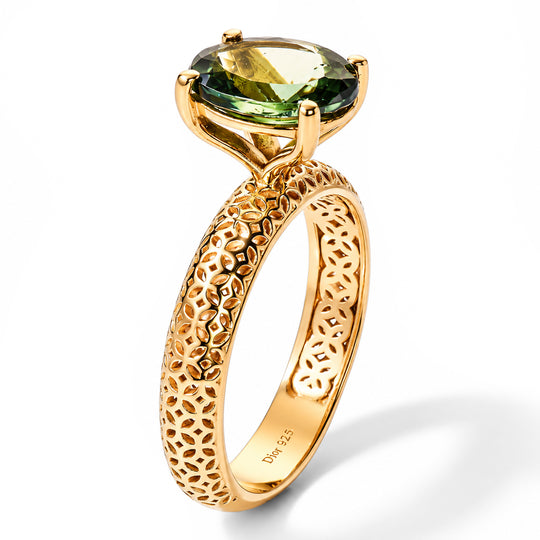 D'Joy natürlicher grüner Apatit Ring, 925 Silber 750 Gelbgold Vermeil - 2,44 ct.