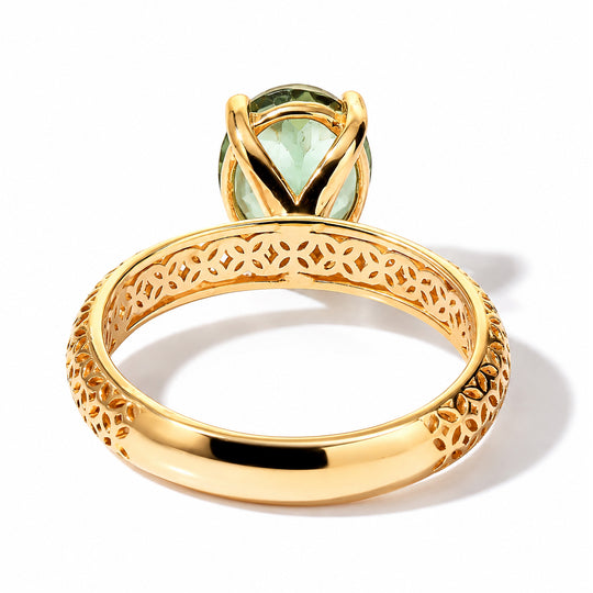 D'Joy natürlicher grüner Apatit Ring, 925 Silber 750 Gelbgold Vermeil - 2,44 ct.