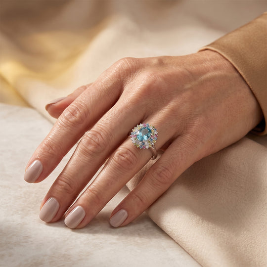 LUXURIANT DIAMOND - AA Blauer Zirkon, Lab Grown Blauer Diamant Ring 925 Silber Rhodiniert (Größe 19.00) ca. 3,58 ct