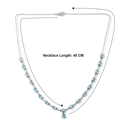D'Joy AA Blauer Zirkon Halskette ca. 45 cm 925 Silber Rhodiniert ca. 16,19 ct.