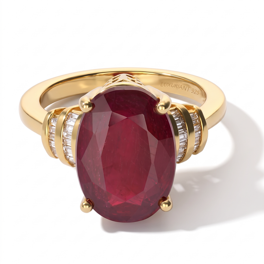 LUXURIANT DIAMOND - AAA Afrikanischer Rubin (Fissure gefüllt), Lab Grown Diamant Ring 925 Silber 750 Gelbgold vermeil (Größe 19.00) ca. 7,59 ct