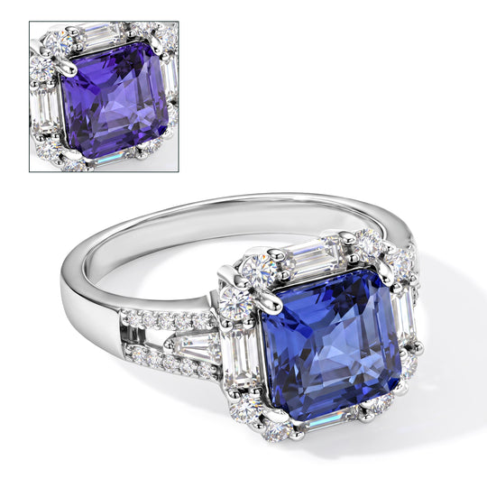 D'Joy Farbwechsel Fluorit und Moissanit Ring, 925 Silber rhodiniert - 3,86 ct.