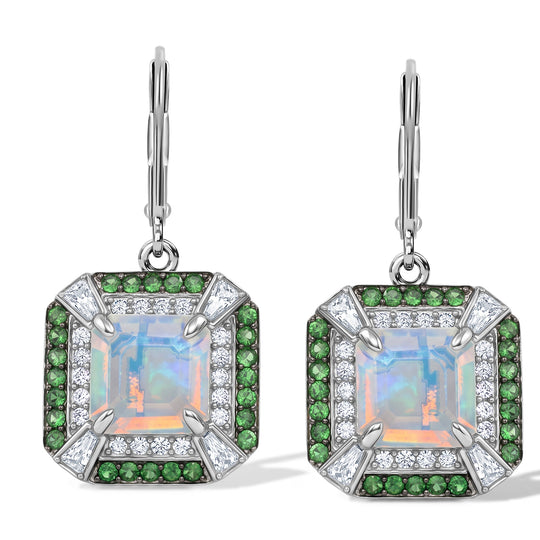 D'Joy AA natürliche, äthiopische Welo Opal, Moissanit und Ceylon Saphir Halo Ohrringe, 925 Silber rhodiniert - 4,08 ct.