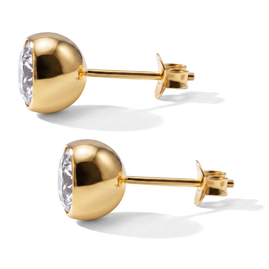 D'Joy Moissanit Solitär Ohrringe, 925 Silber 750 Gelbgold Vermeil - 2 ct.