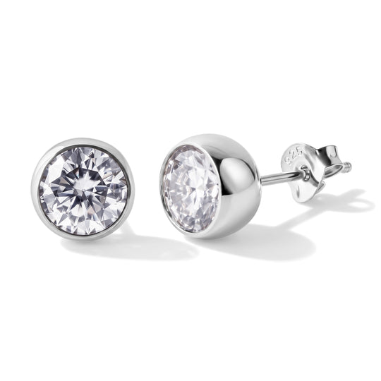 D'Joy Moissanit Solitär Ohrringe, 925 Silber 750 Gelbgold Vermeil - 2 ct.