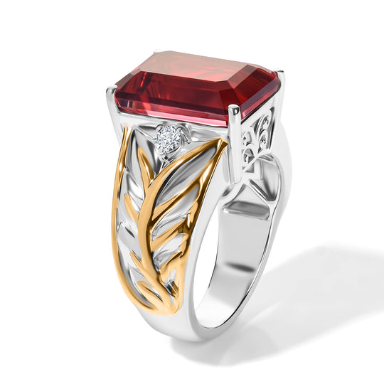 EverTrue Rubin Feuer Triplett Quarz und Zirkon Ring, 950 Kupfer mit Platin E-Beschichtung - 8,22 ct.