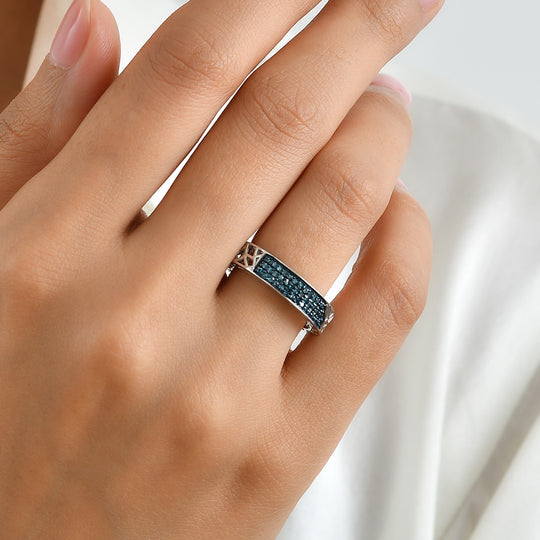 D'Joy Blauer Diamant Ring 925 Silber Rhodiniert (Größe 19.00) ca. 0,23 ct
