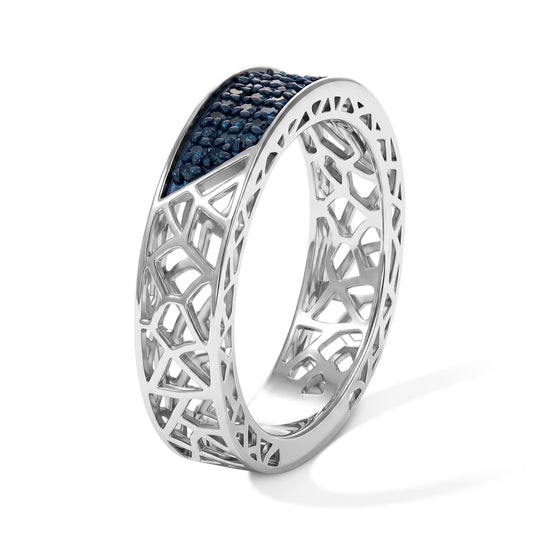 D'Joy Blauer Diamant Ring 925 Silber Rhodiniert (Größe 19.00) ca. 0,23 ct
