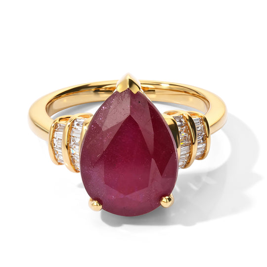 LUXURIANT DIAMOND - AAA Afrikanischer Rubin (Fissure gefüllt), Lab Grown Diamant Ring 925 Silber 750 Gelbgold vermeil (Größe 19.00) ca. 7,59 ct