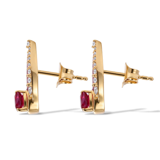 EverTrue AAA afrikanischer Rubin (Fissure gefüllt) und Zirkon Ohrringe, Bronze mit Gelbgold E-Beschichtung - 0,98 ct.