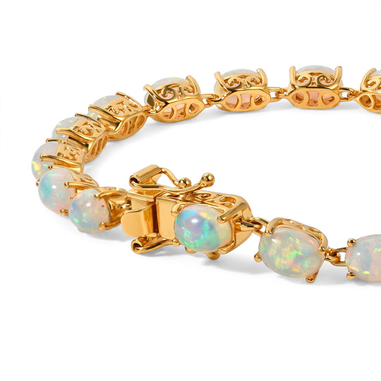 D'Joy AA Natürlicher, äthiopischer Welo Opal Armband ca. 19 cm 925 Silber 750 Gelbgold vermeil ca. 11,86 ct.