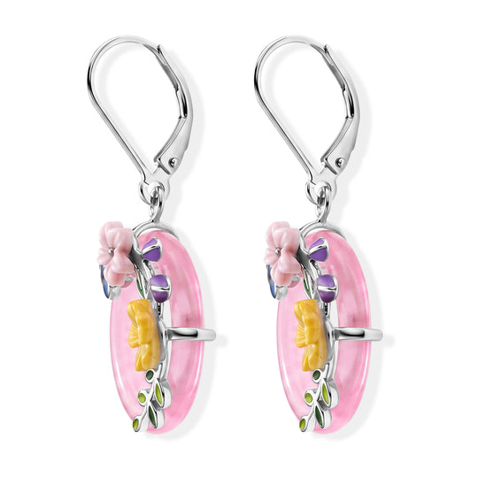 JARDIN KOLLEKTION D'Joy Rosa Jade, Gelbes Perlmutt (6mm) Ohrringe 925 Silber Rhodiniert 12.00 ct