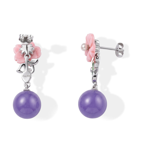 JARDIN KOLLEKTION D'Joy Gefärbte lila Jade, Weiße Süßwasser Perle (3-4mm) Ohrringe 925 Silber Rhodiniert 20.00 ct