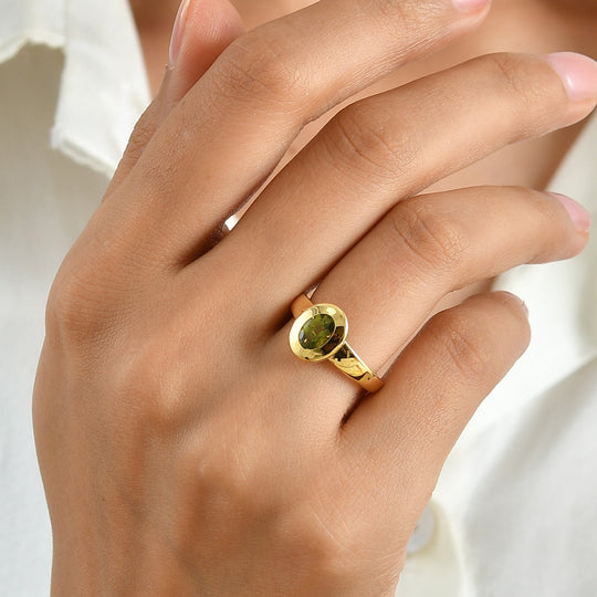 D'Joy Arizona Peridot Ring, 925 Silber 750 Gelbgold Vermeil - 0,89 ct.