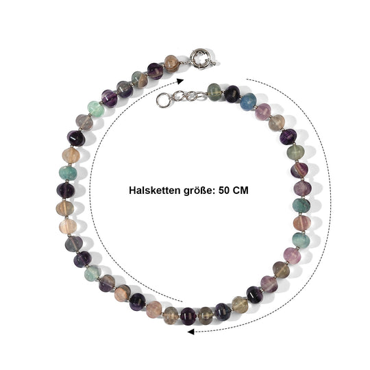 EVER TRUE Mehrfarbiger Fluorit Halskette ca. 50 cm Nickelfreies Messing Platiniert ca. 530.00 ct
