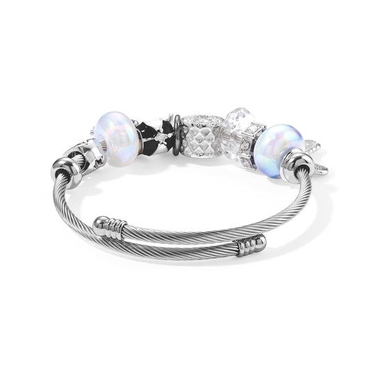 Charm-Armband mit Augenmotiv, Kunstharz und weißem Kristall, 316L-Edelstahl, emailliert, flexibel, silberfarben und rosa 10.00 ct