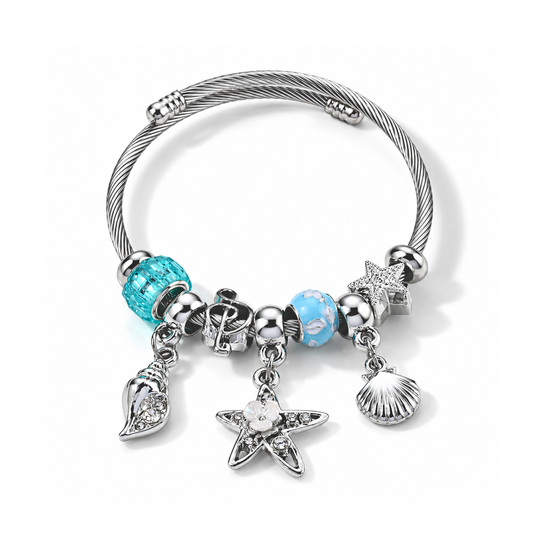 Charm-Armband mit Augenmotiv, Kunstharz und weißem Kristall, 316L-Edelstahl, emailliert, flexibel, silberfarben und rosa 10.00 ct