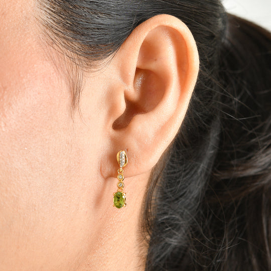 D'Joy Peridot Arizona und Zirkon Ohrringe, 925 Silber 750 vergoldet - 1,19 ct.
