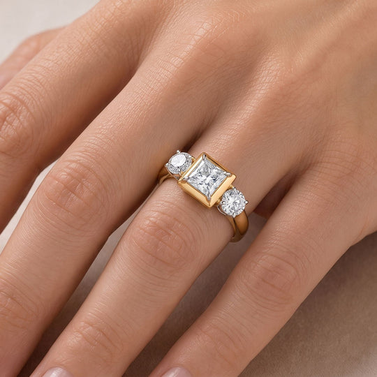 LUXURIANT SGL zertifizierter SI-GH Labor Diamant Ring, 925 Silber 750 Gelbgold Vermeil - 3 ct.