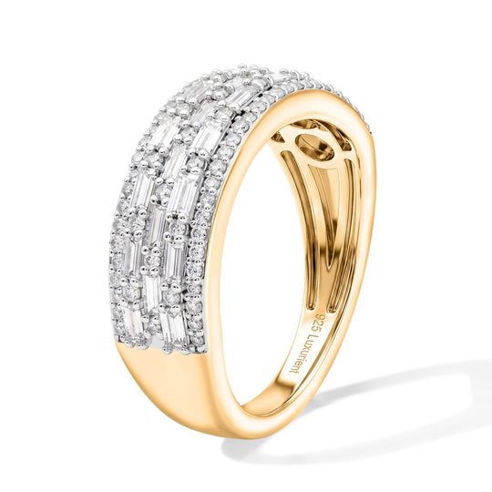 LUXURIANT 1 ct. SGL zertifizierter SI-GH Labor Diamant Ring, 925 Silber 750 Gelbgold Vermeil