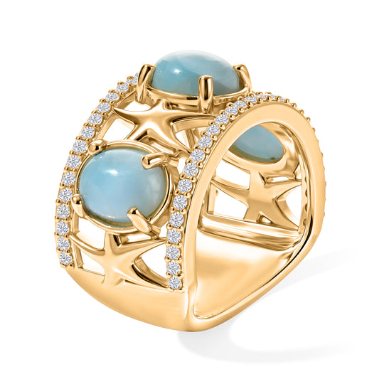 EVER TRUE AA Larimar, Weißer Zirkon Ring Reine Bronze (Größe 20.00) ca. 5,23 ct