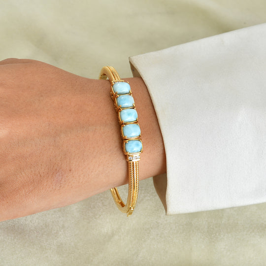 EVER TRUE AA Larimar, Weißer Zirkon Armreif ca. 19 cm Reine Bronze ca. 8,94 ct.
